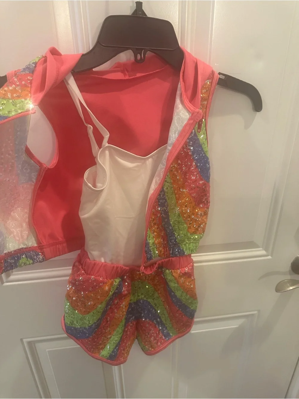 Kids Sequin Rainbow Hooded Costume Romper - Pink